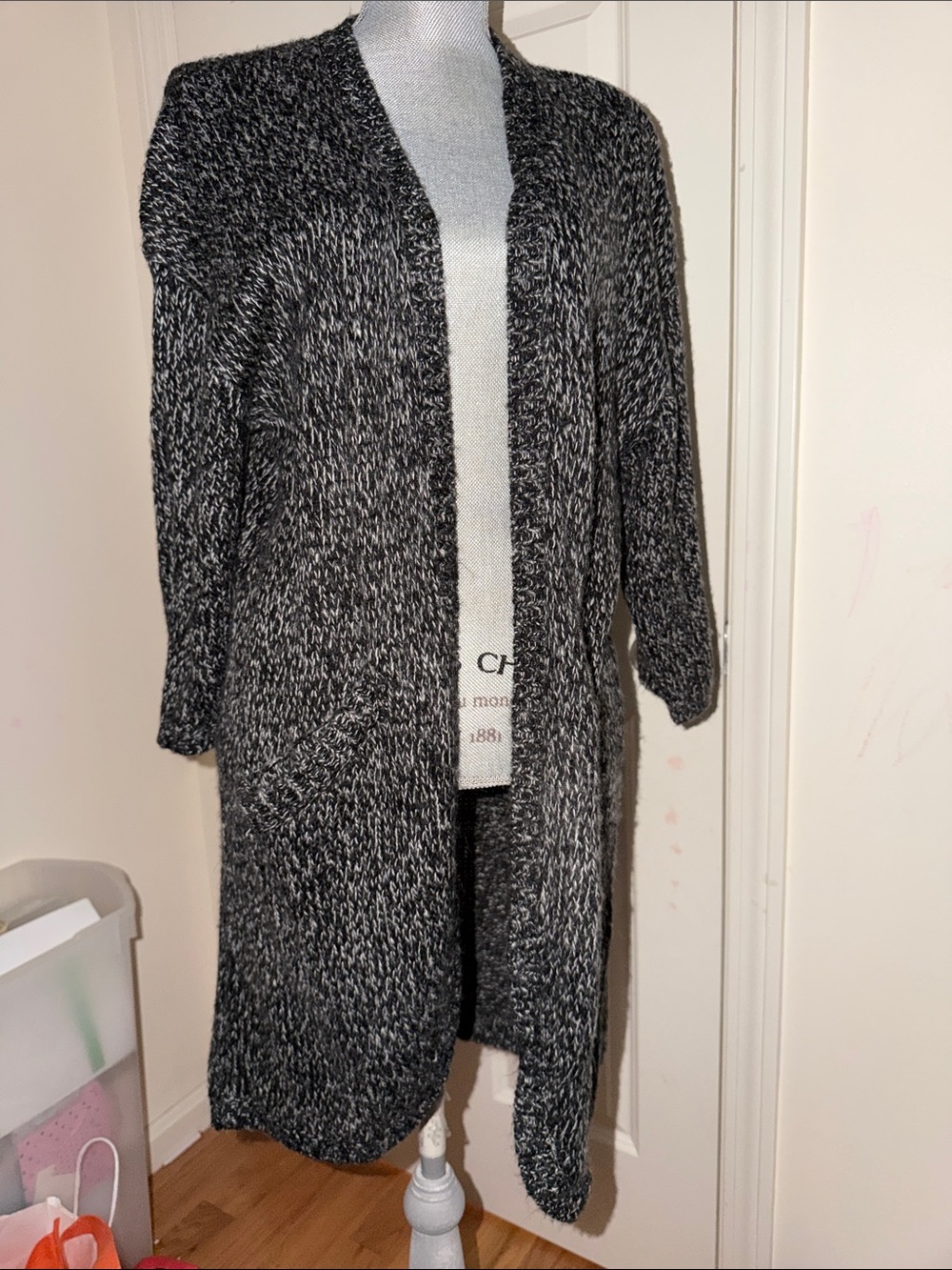 H&m Cozy Open-Front Marled Cardigan Sweater - Black/White